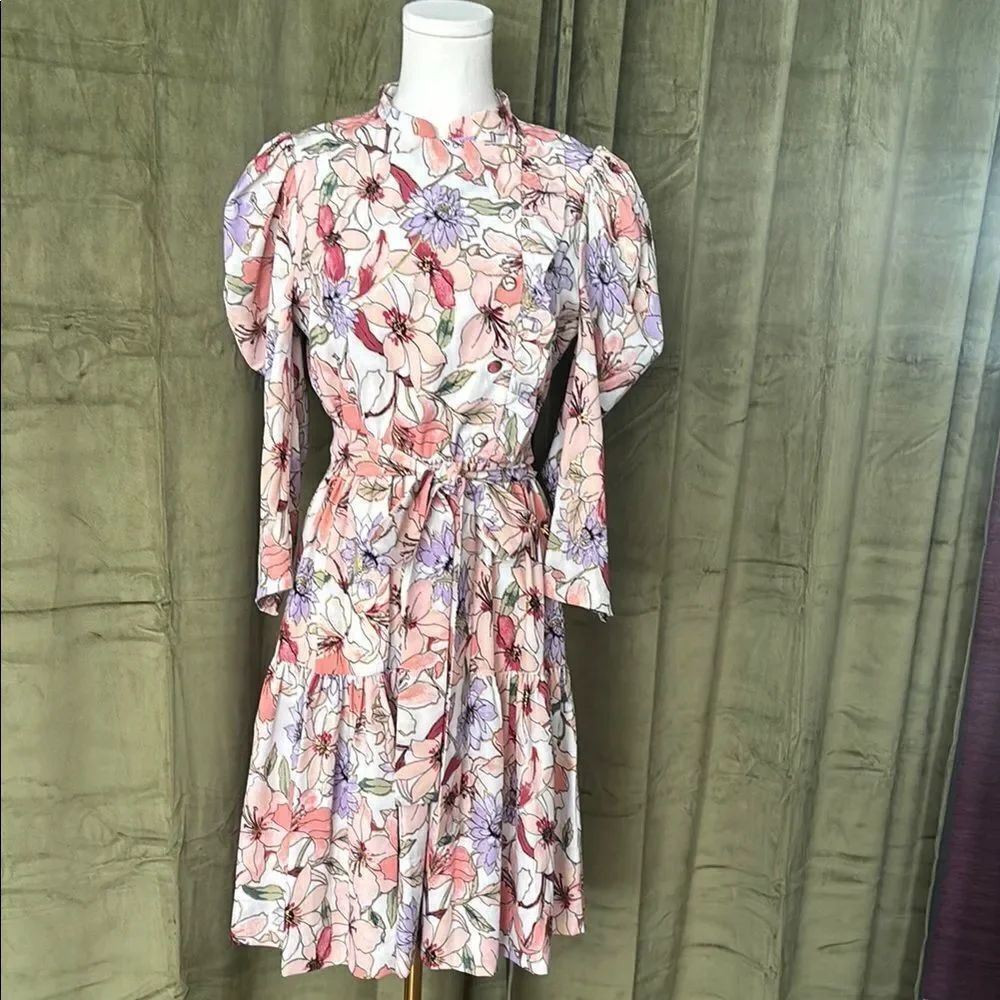 Shoshi Yegudayov floral print belted dress, M